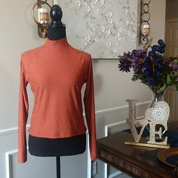 NWT Women's Nike Logo Print Mock-neck long Sleeve Top In Terracota. Size M - Picture 8 of 17